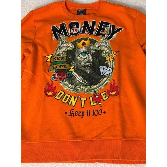 Genuine Money Don't Lie Orange Sweatshirt, Size M - Picture 2 of 7